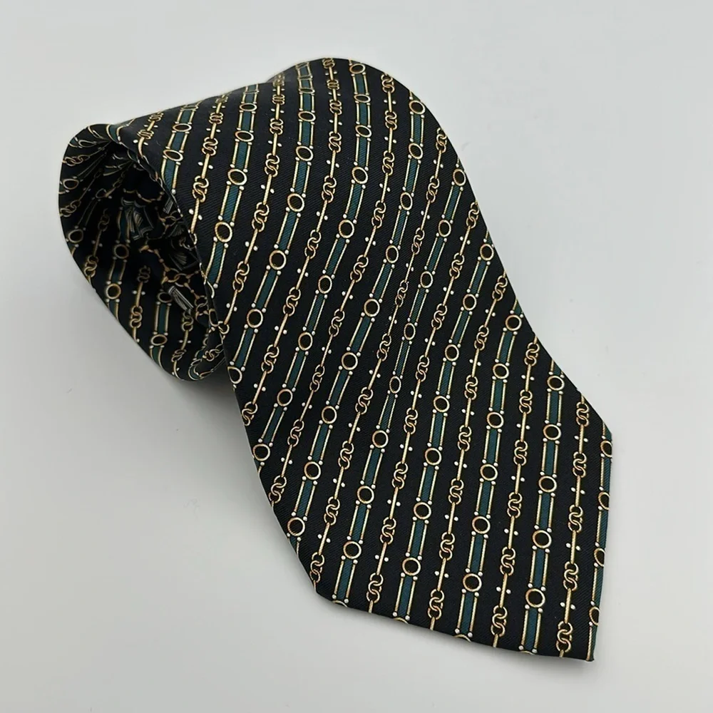 Gucci By Paolo Gucci Vintage SilkTie Black Gold 59” Long